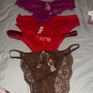 Lace Thong Set - Red, Purple, Brown Victoria secret